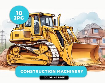 Cute 10 Construction Machines Coloring Pages Heavy Construction color sheet Construction coloring book Kids coloring book greyscale