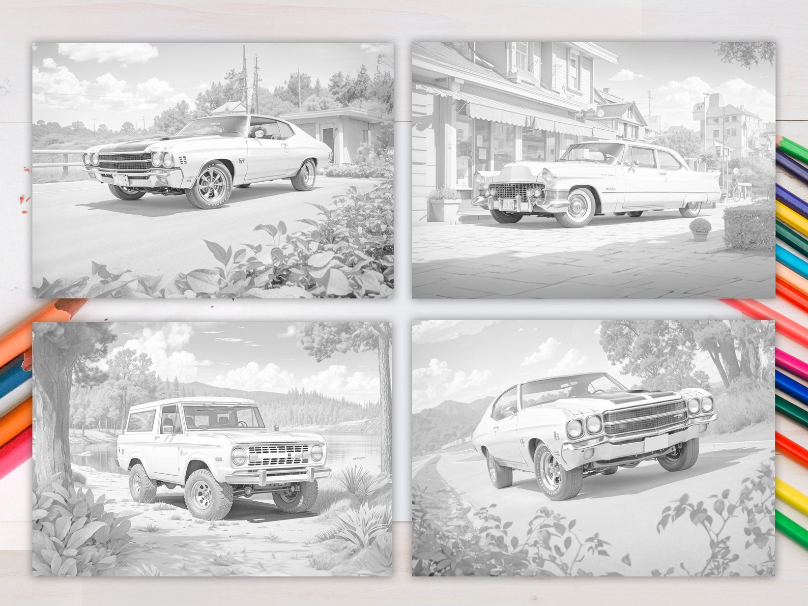 Muscle Car Grayscale Colouring Page Instant Download Printable ...