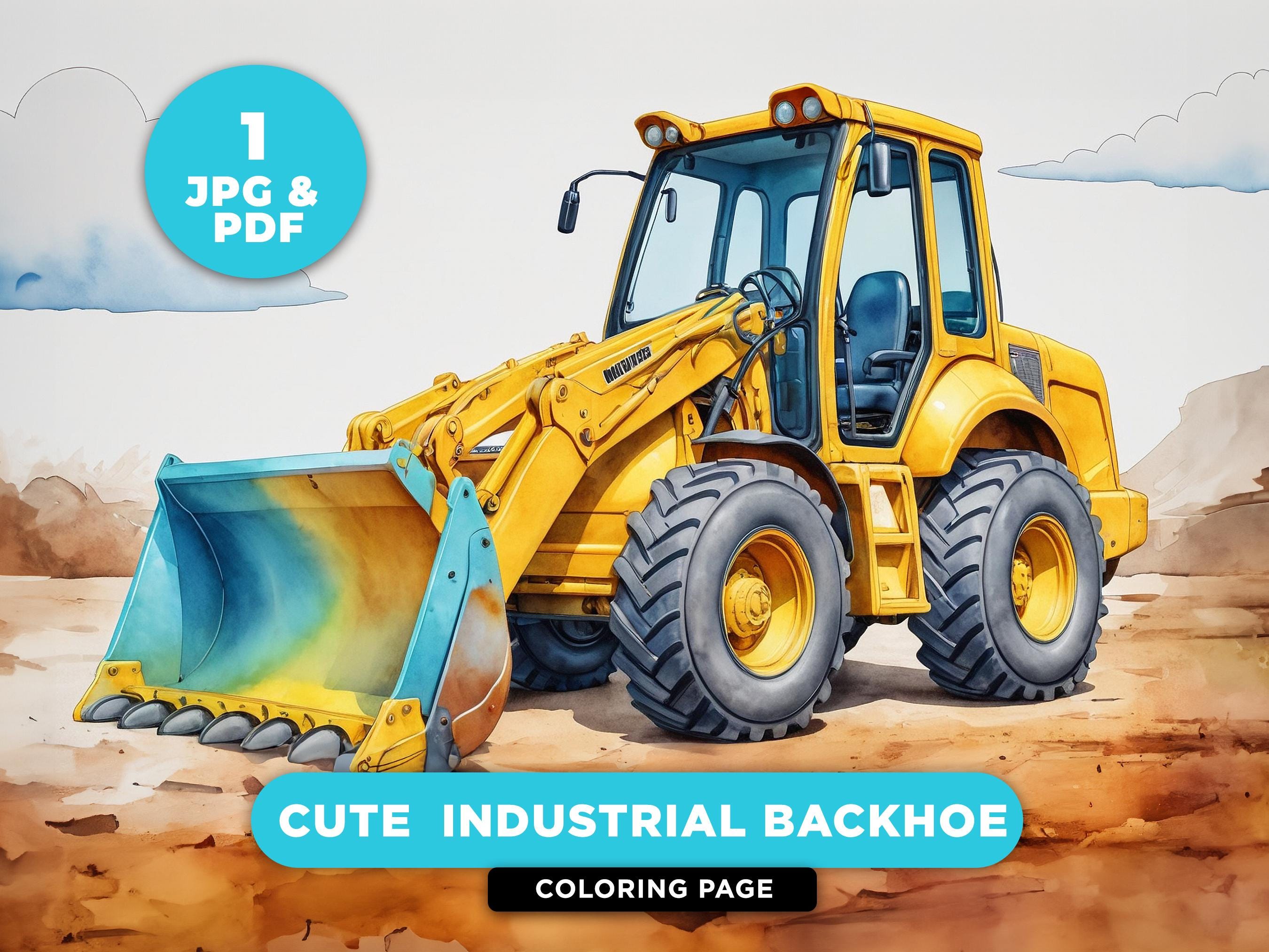 Backhoe Coloring Page Instant Download Grayscale Coloring Adults coloring Pages Kids Coloring Pages Construction Machinery Colouring Book