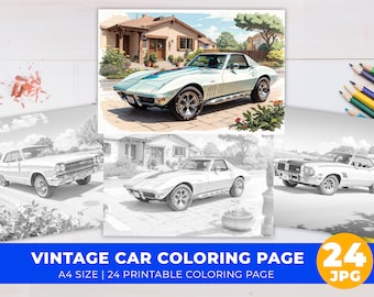 Muscle Car Grayscale Colouring Page Instant Download Printable Colouring Page Adult Colouring Page Digital Kids Colouring Page Vintage Art