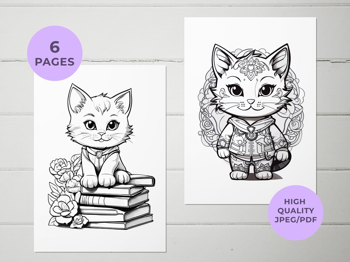 Cute Cats Coloring Pages Printable Digital Download Adult Coloring Kids ...
