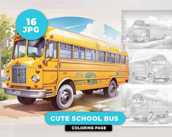 16 School Bus Coloring Pages for Kids Coloring Sheet for kids Fun Printable Greyscale Design for Kids Instant Download JPG Homeschool Art