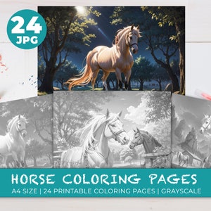 Horse Coloring Pages for Kids and Adults Digital Download Instant Download Printable Grayscale Coloring Book Printable Animal Coloring Sheet