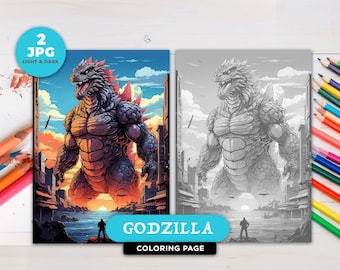 Godzilla Coloring Page Instant Download Grayscale Coloring Adults coloring Pages Kids Coloring Pages Japanese Monster Colouring Book