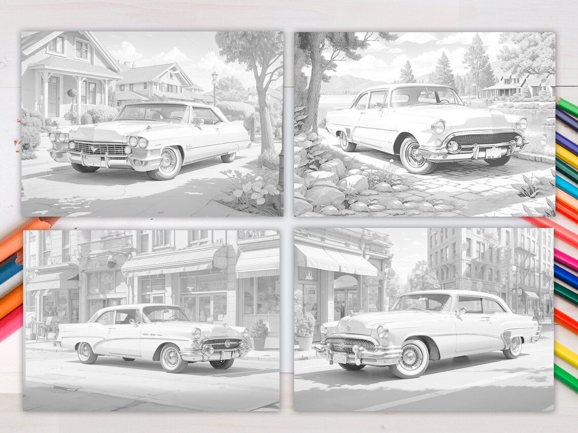 Muscle Car Grayscale Colouring Page Instant Download Printable ...
