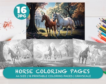 Printable Horse Coloring Pages for Kids and Adults Digital Download Instant Download Grayscale Coloring Book Printable Animal Coloring Sheet
