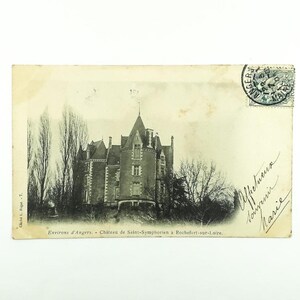 Ancienne photo de château, château, 1855, France, photo vintage en noir et blanc, carte postale française avec timbre
