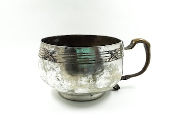 Antique Metal Mug 19th century France Antique French Silver Metal Plate Mug Antique Metal Cup Collectibles Kitchen Decor