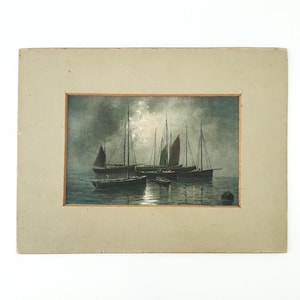 Antica cartolina incorniciata in lepogravure, vecchie barche a vela in legno, primi anni del 1900, cartolina da collezione in Francia, vecchia cartolina