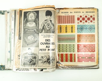 ヴィンテージ刺繍パターンと説明のセット 1960年代フランス刺繍パターン付きセレクションフォルダーオーガナイザー フランスのヴィンテージパターン