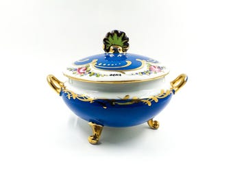 【e】フランスリモージュ　花柄小物入れ　ふたつセット リモージュ 陶器の小物入れ 黒フレーム花柄 Limoges - soracoya（空小屋）