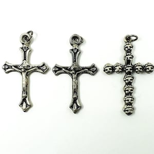 Set of 3 Vintage Cross Pendants Silver Metal Cross Pendant