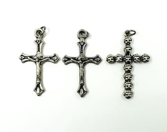 Set of 3 Vintage Cross Pendants Silver Metal Cross Pendant