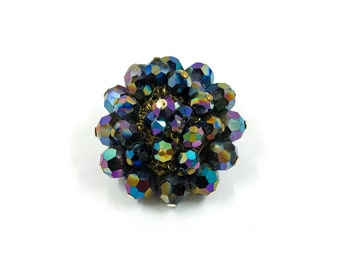 Vintage Brooch Faceted Crystal Beads Black Chameleon color Mid 20th century 1960s France Vintage French Jewelry Vintage French Brooch