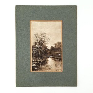 Ancienne Carte postale encadrée en lépogravure Paysage avec ruisseau Début des années 1900 Carte postale d'objets de collection Vienne Autriche Carte postale ancienne