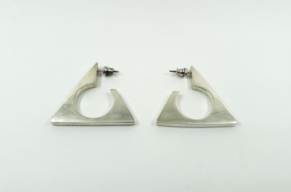 Vintage Sterling Silver 925 Triangle Earrings 1980s - 1990s Italy Silver Stud Earrings Silver Triangle Hoop Earrings Italian Silver Earrings