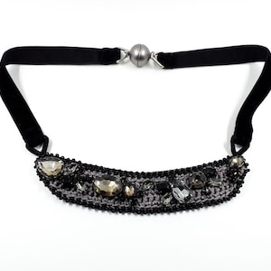 Vintage Bib Necklace with Faceted Crystal Set 1980s Beadwork Statement Necklace Vintage Jewelry