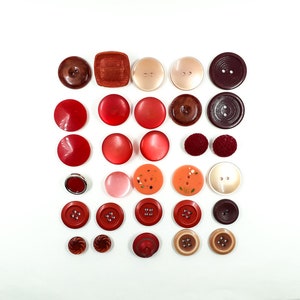 Set of 38 Assorted Vintage Buttons Various Shapes and Shades 1960s France Red Claret Gamut Vintage French Buttons Vintage Haberdashery