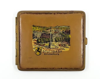 Vintage 1940s Embossed Leather and Metal Cigarette Case Ft. Map of Southern  Germany
