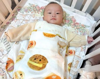 Muslin Baby Swaddle Blanket | Hong Kong Food Bread Print, Bamboo Cotton Swaddle