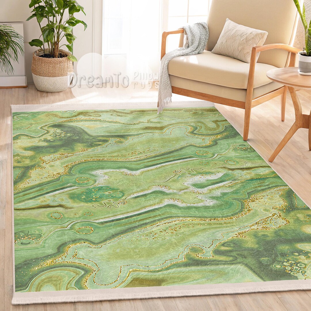 Gold Geode Rug Marble Geode Swirl Elegant Area Rug, Abstract Gold Seafoam Accent, Sage ...