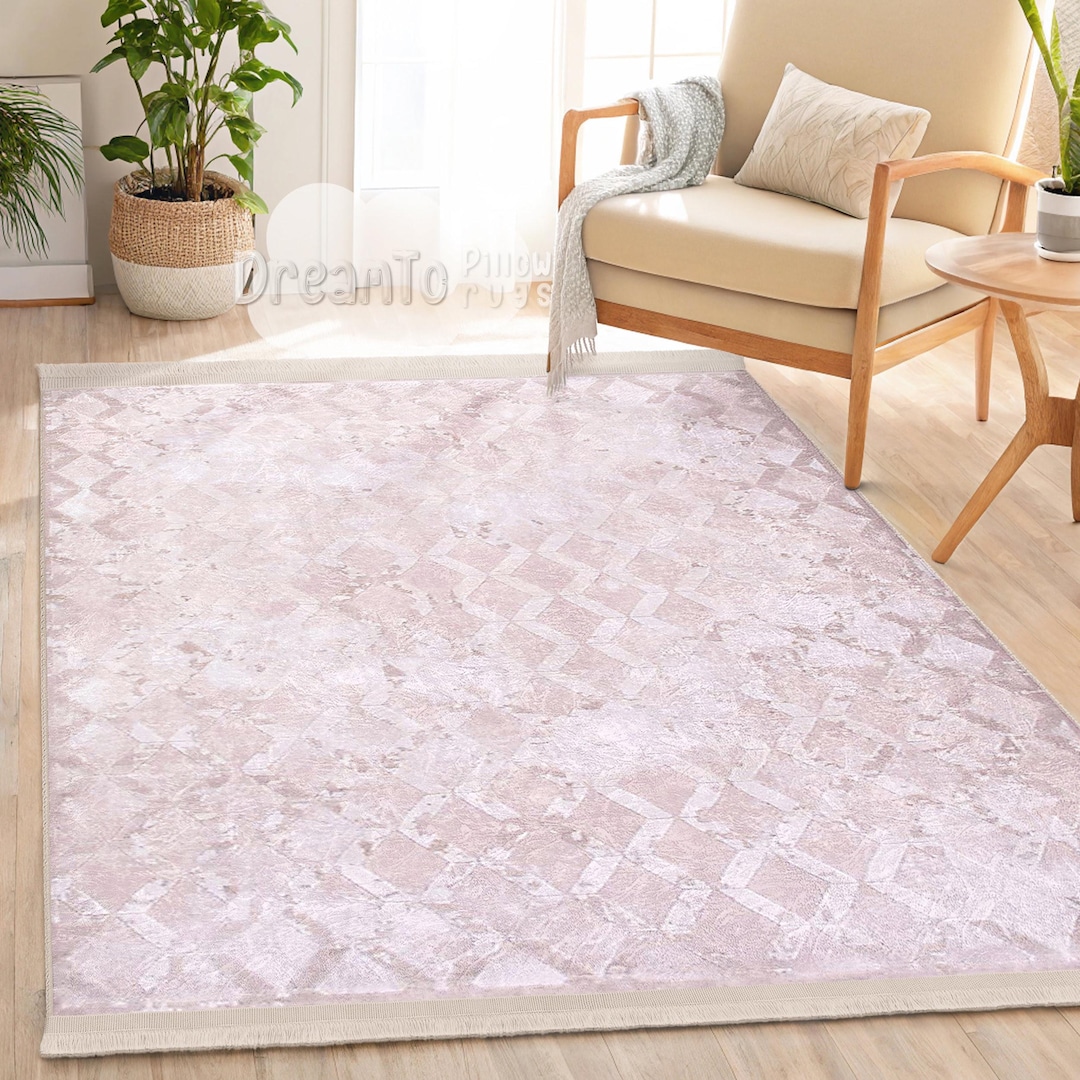 Elegant Diamond Geometric Blush Pink Area Rug-stylish Home Decor-rose ...