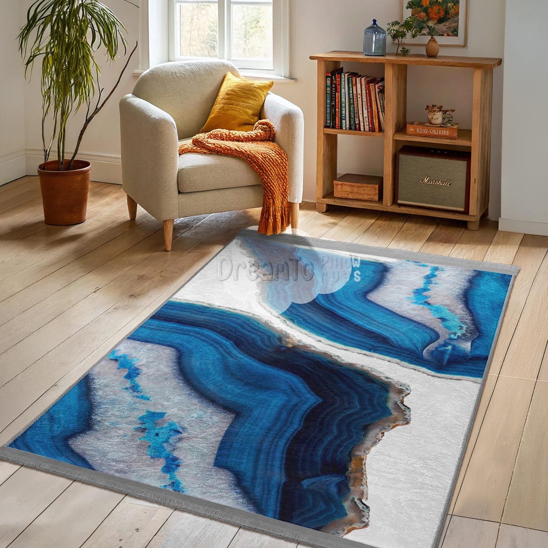 Geode Crystal Rug Blue Agate Crystal Geode Area Rug-vibrant Turquoise Ocean Waves Decor ...