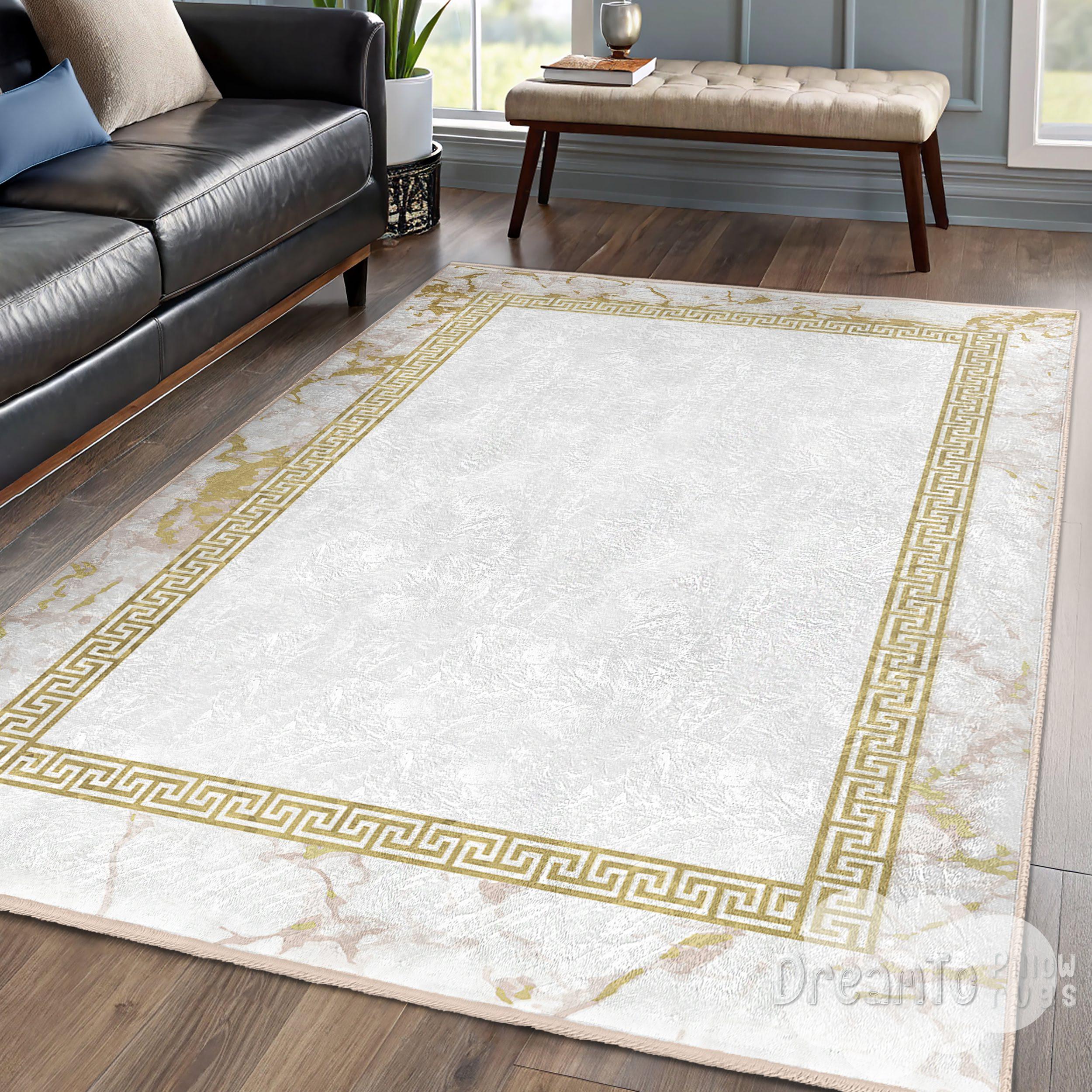 Greek Key Marble Frame Gold Area Rug-elegant Meander Border Accent ...