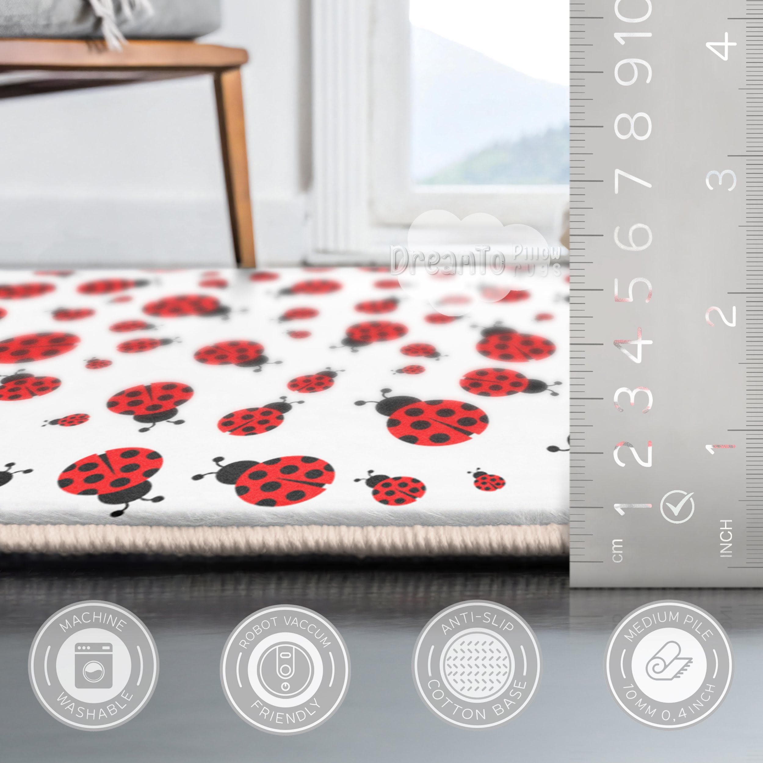 Red Spotted Ladybug Insect White Area Rug-vivid Black Dots Decorative ...