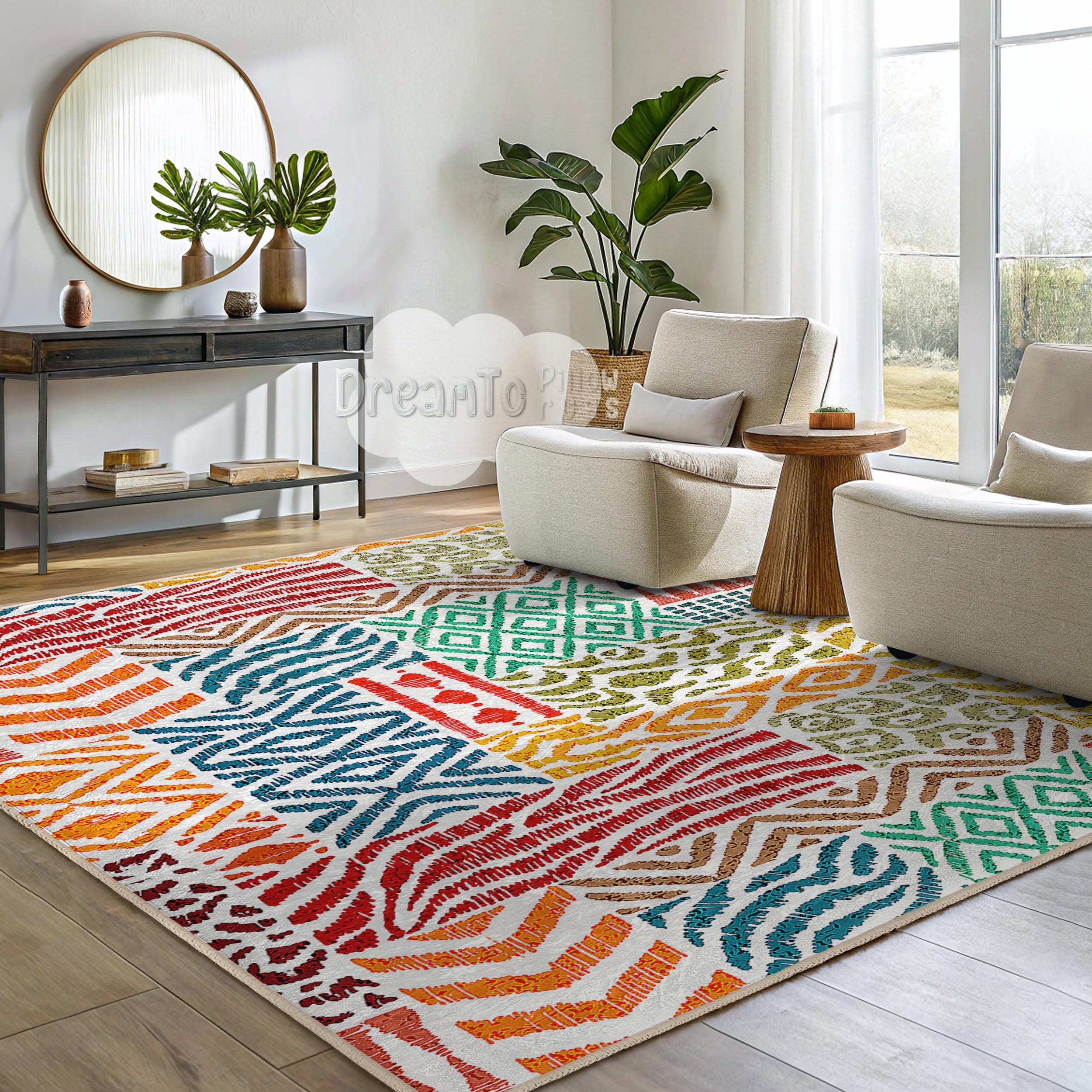 Vibrant Geometric Tribal Animal Area Rug-colorful Teal Red Diamond Chevron-bohemian  Aztec Decorative Mat-exotic Yellow Leopard Zebra Runner - Etsy, image size:2500x2500