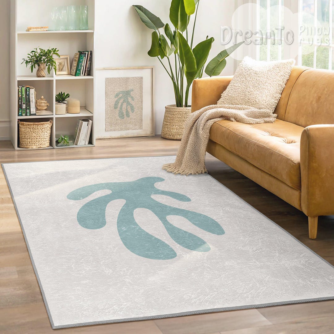 Minimalist Teal Organic Shape Area Rug-abstract Aqua Curved Silhouette ...