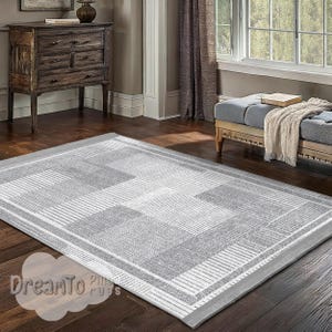 Modern Gray Chevron Geometric Area Rug-Minimalist Zigzag Lines-Black White Runner-Elegant Monochrome Striped Washable Rug-Herringbone Mat