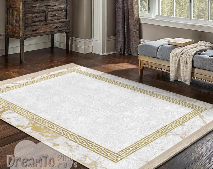 Greek Key Gold Rug Greek Key Marble Frame Gold Area Rug-elegant Meander Border Accent ...