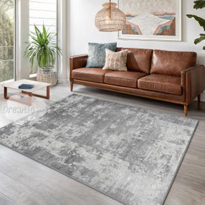 Gray Abstract Industrial Area Rug, Light Silver Floor Covering,Monochrome Grayscale Scandinavian Mat,Stone Weathered Modern Runner