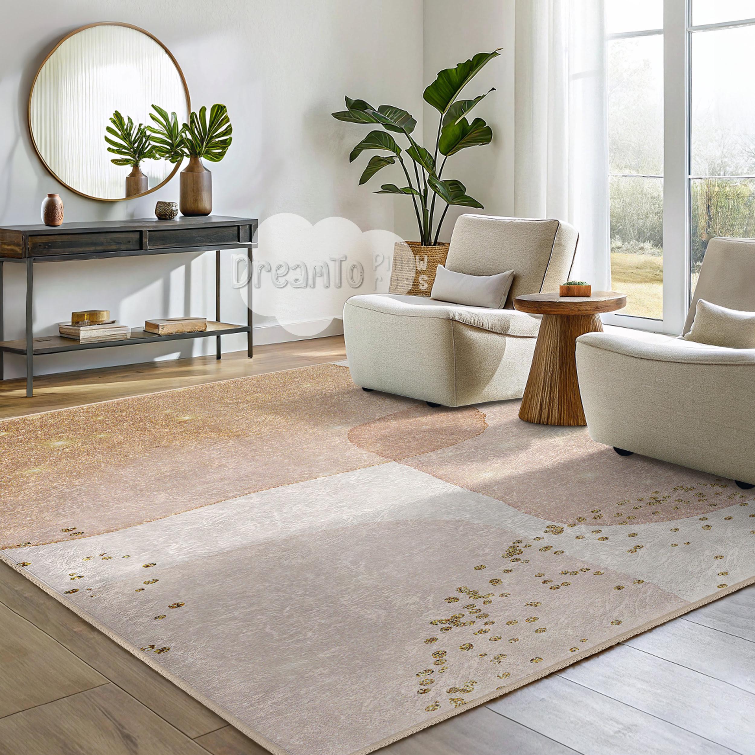 Sparkling Gold Blush Abstract Area Rug-Elegant Champagne Minimalist Accent Carpet-Glitter Geometric Mat-Shimmering Beige Dreamy Runner