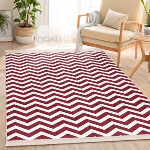 Bold Red Chevron Area Rug-Striking Zigzag Stripe Mat-Crimson White Modern Rugs-Geometric Burgundy Runner-Vibrant Decor Washable Rug