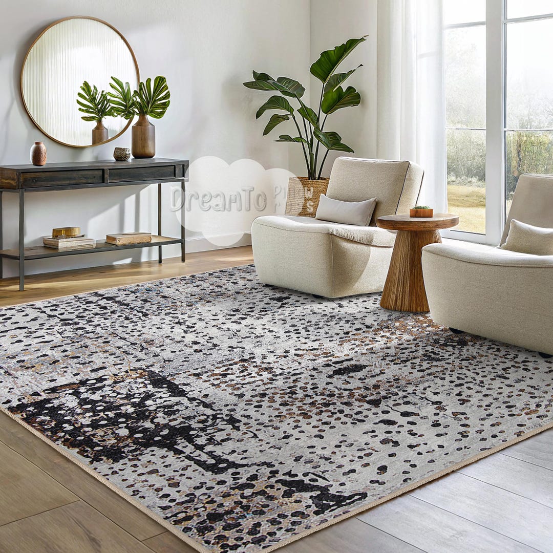 White Abstract Pattern Area Rug Abstract Speckled Dot White Area Rug-modern Geometric Black Neutral ...