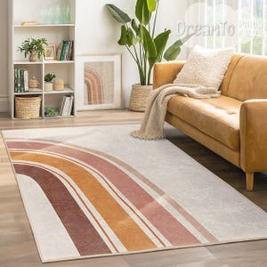 Abstract Curved Rainbow Boho Area Rug-Warm Terracotta Minimalist Decor-Organic Orange Neutral Palette Runner-Earthy Blush Mat