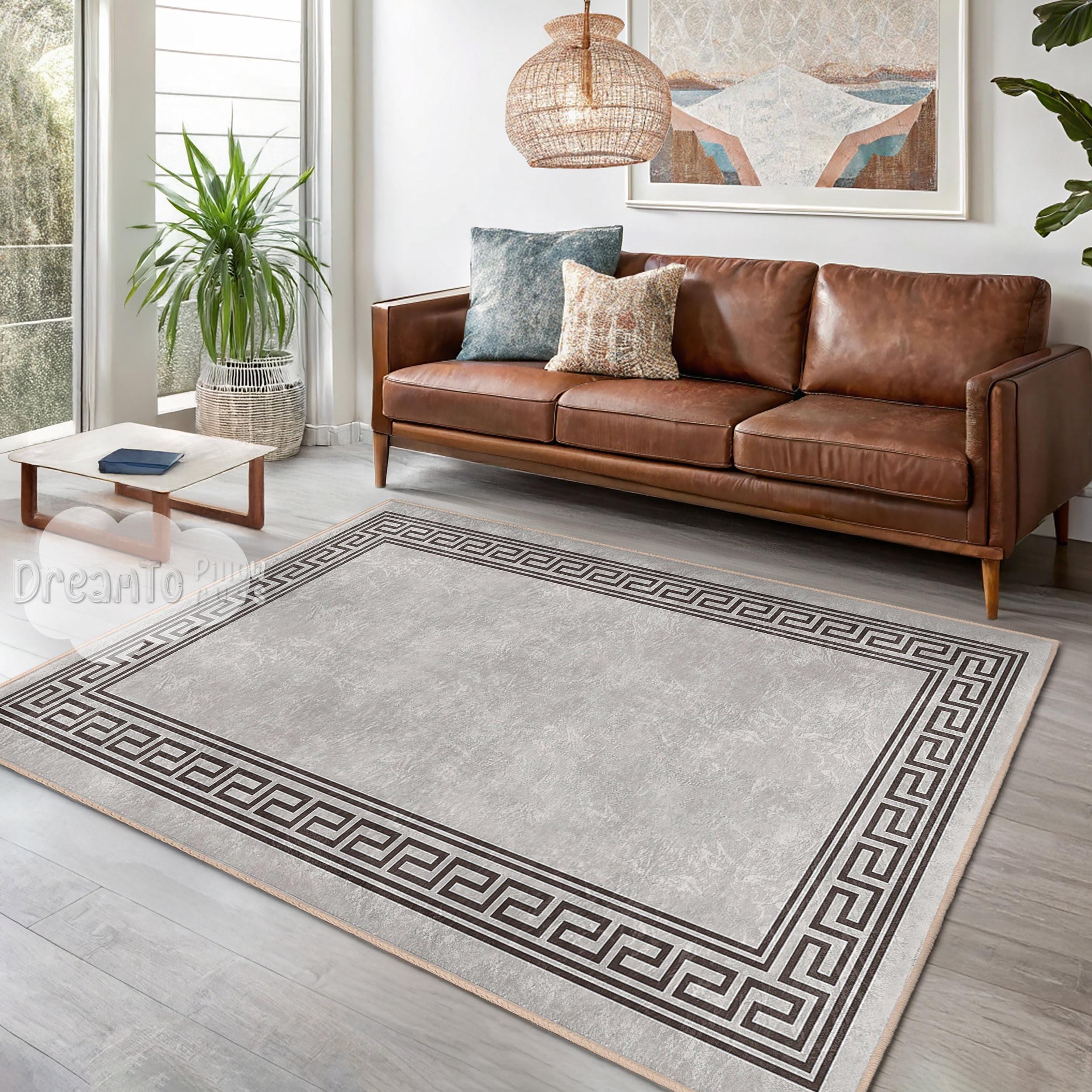 Large Greek Key Looking Rug Elegant Greek Key Border Area Rug-minimalist Light Gray Decorative ...