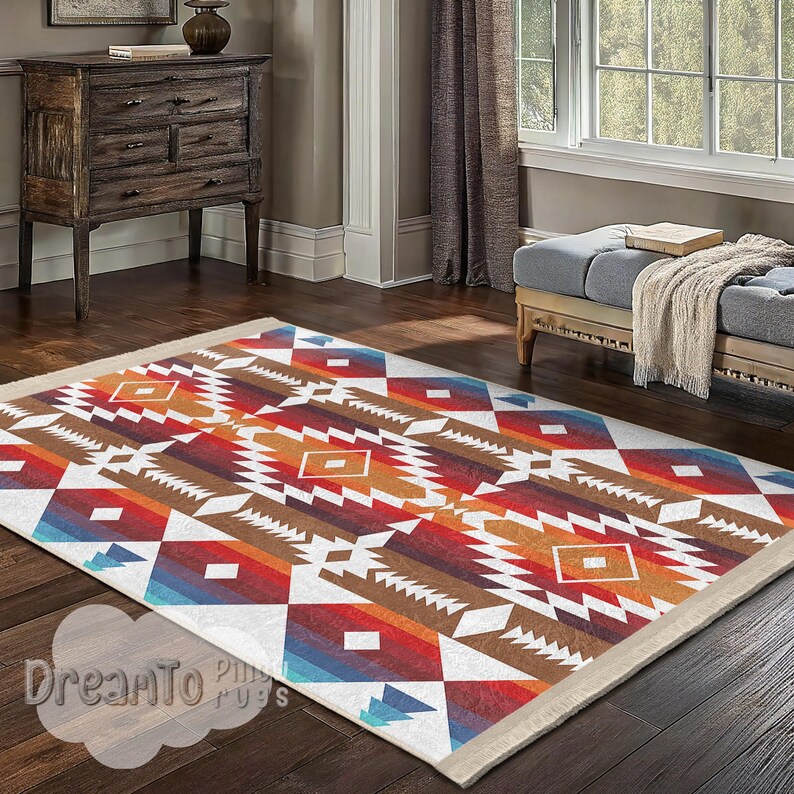 Geometric Navajo Tribal Style Area Rug, Southwestern Indigenous Decor ...