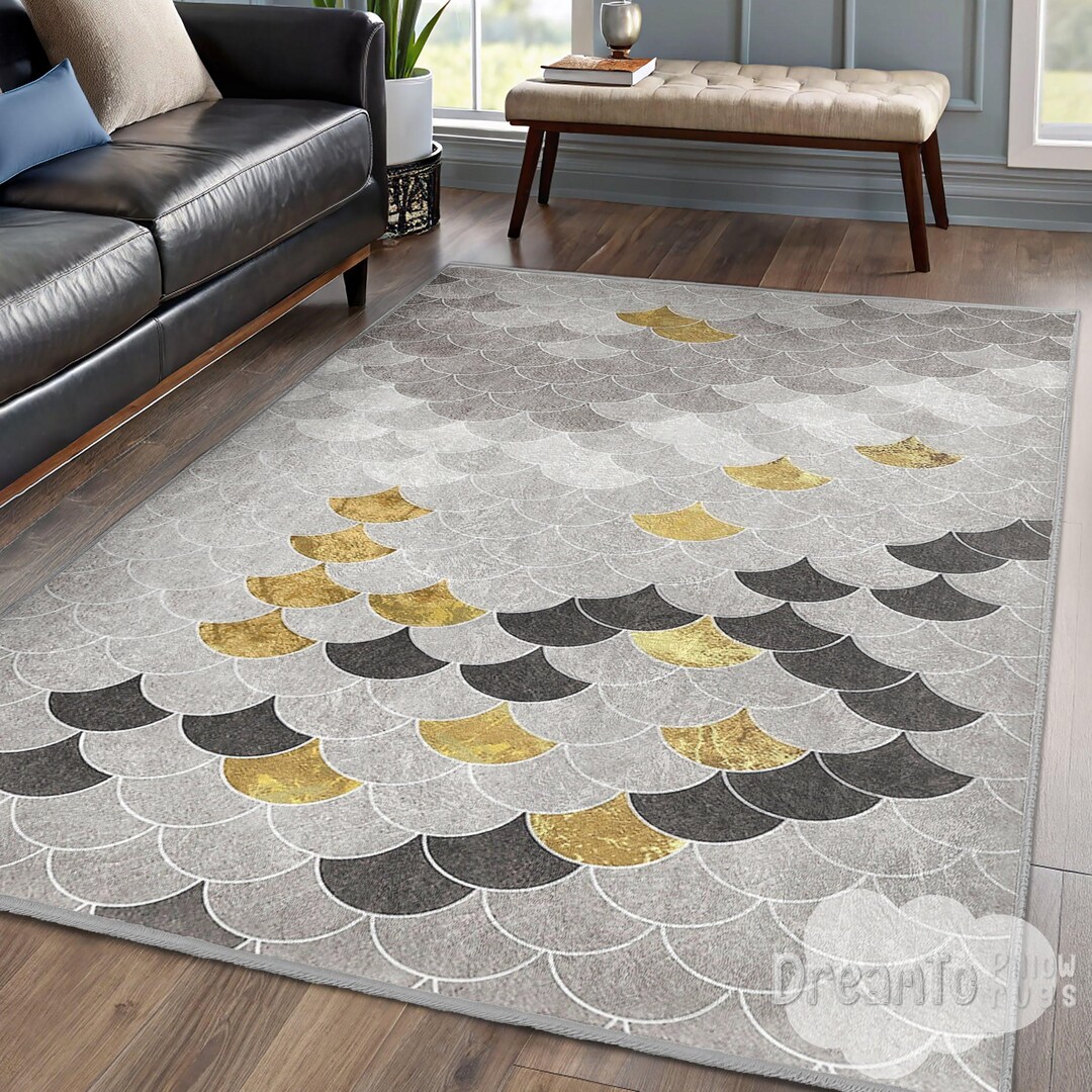 Modern Scallop Fish Scale Area Rug-elegant Gold Gray Accent Carpet ...
