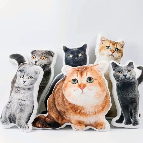 Oreiller en forme de photo de chat - Coussin de découpe de chat - Oreiller de découpe de chats personnalisés réalistes - Cadeau pour les amoureux des chats