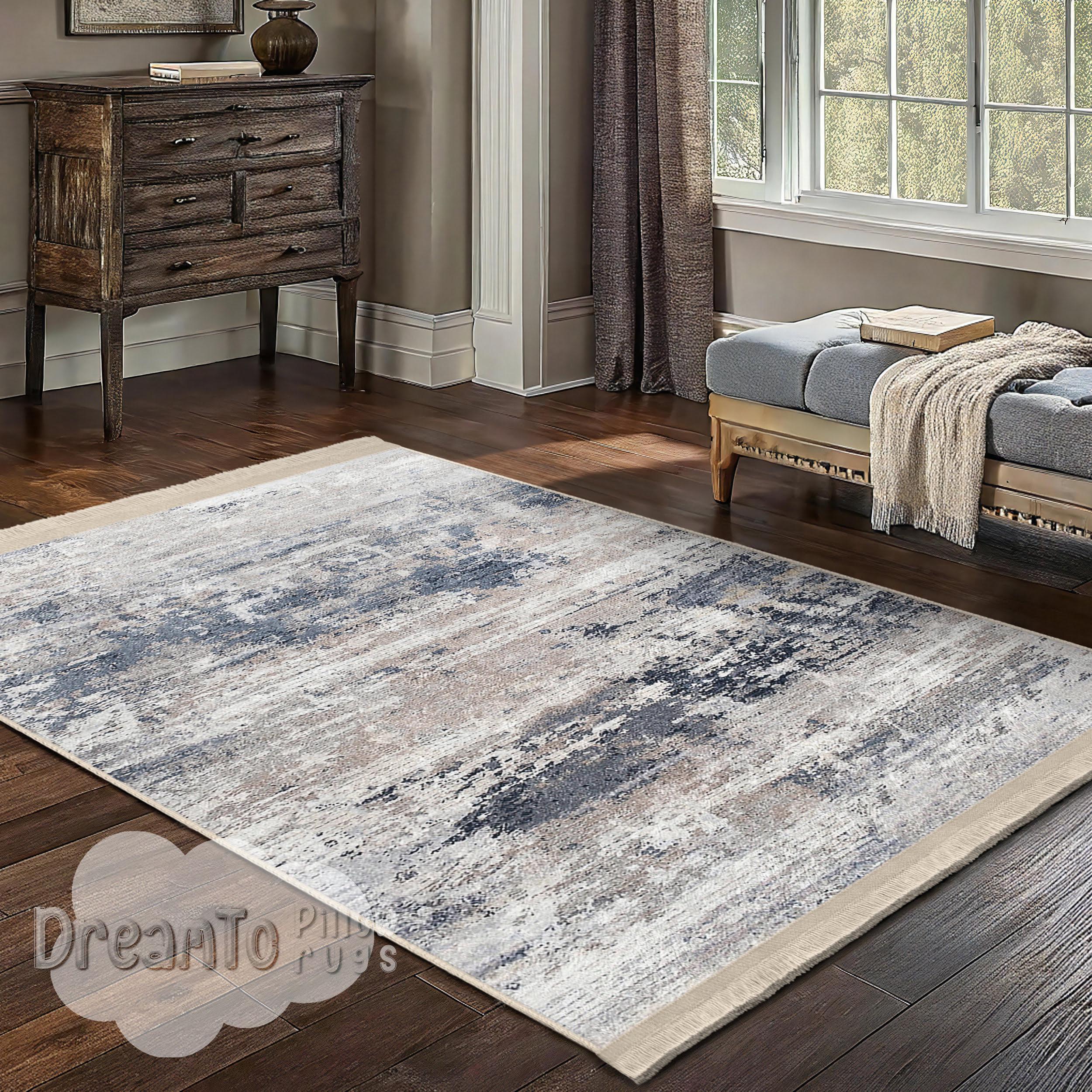 Abstract Blue Beige Area Rug- Watercolor Washed Look-navy Gray Stylish ...