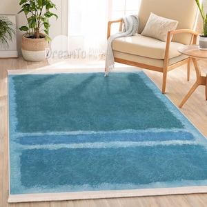 Abstract Teal Ocean Blocks Area Rug-Serene Aqua Gradient Accent Carpet-Coastal Blue Minimalist Mat-Peaceful Turquoise Rug