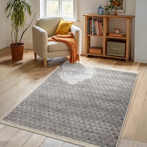 Modern Geometric Beige Blue Textured Area Rug-Stylish Triangular Neutral Decor-Boho Coastal Living Room Rug-Abstract Minimal Washable Mat