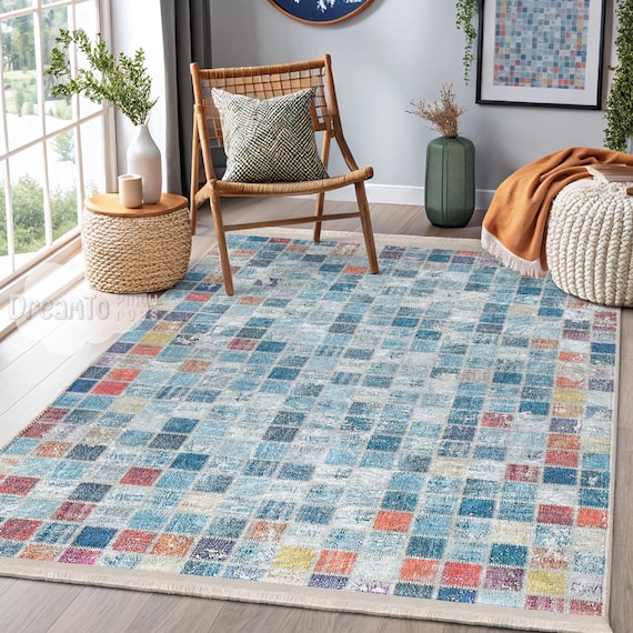 Colorful Mosaic Tiles Blue Area Rug-contemporary Light Sky Texture