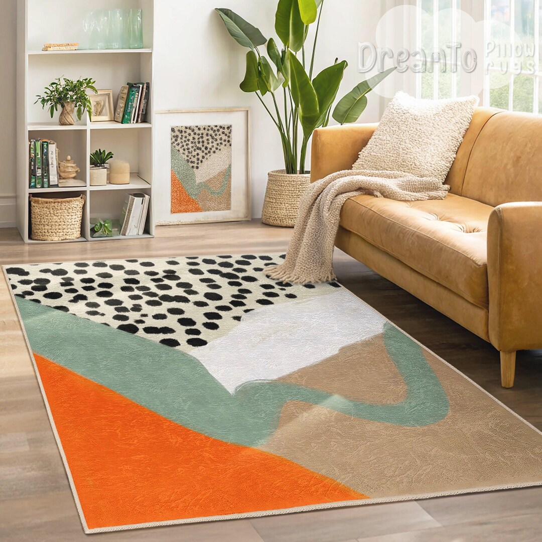 Abstract Dalmatian Spots Mint Area Rug-boho Orange Cream Modern Decor ...