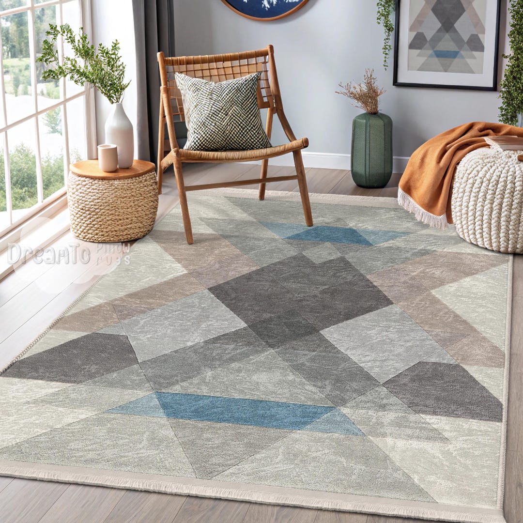 Geometric Triangle Blue Gray Area Rug, Century Abstract Shapes Decor ...