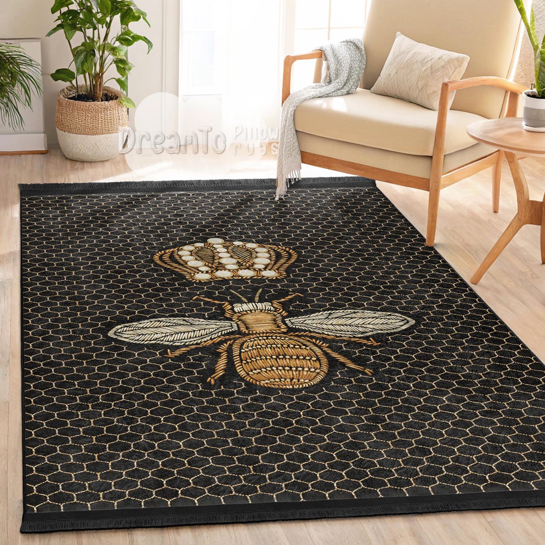 Bee Rug Runner Royal Bee Crown Gold Honeycomb Area Rug-elegant Golden Queen Bee Accent ...