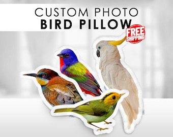 Custom Bird Photo Pillow | Personalized Birds Shaped Pillow | Budgerigar Canary Cockatiel Parrot Memorial Photo Cushion | Bird Loss Gifts